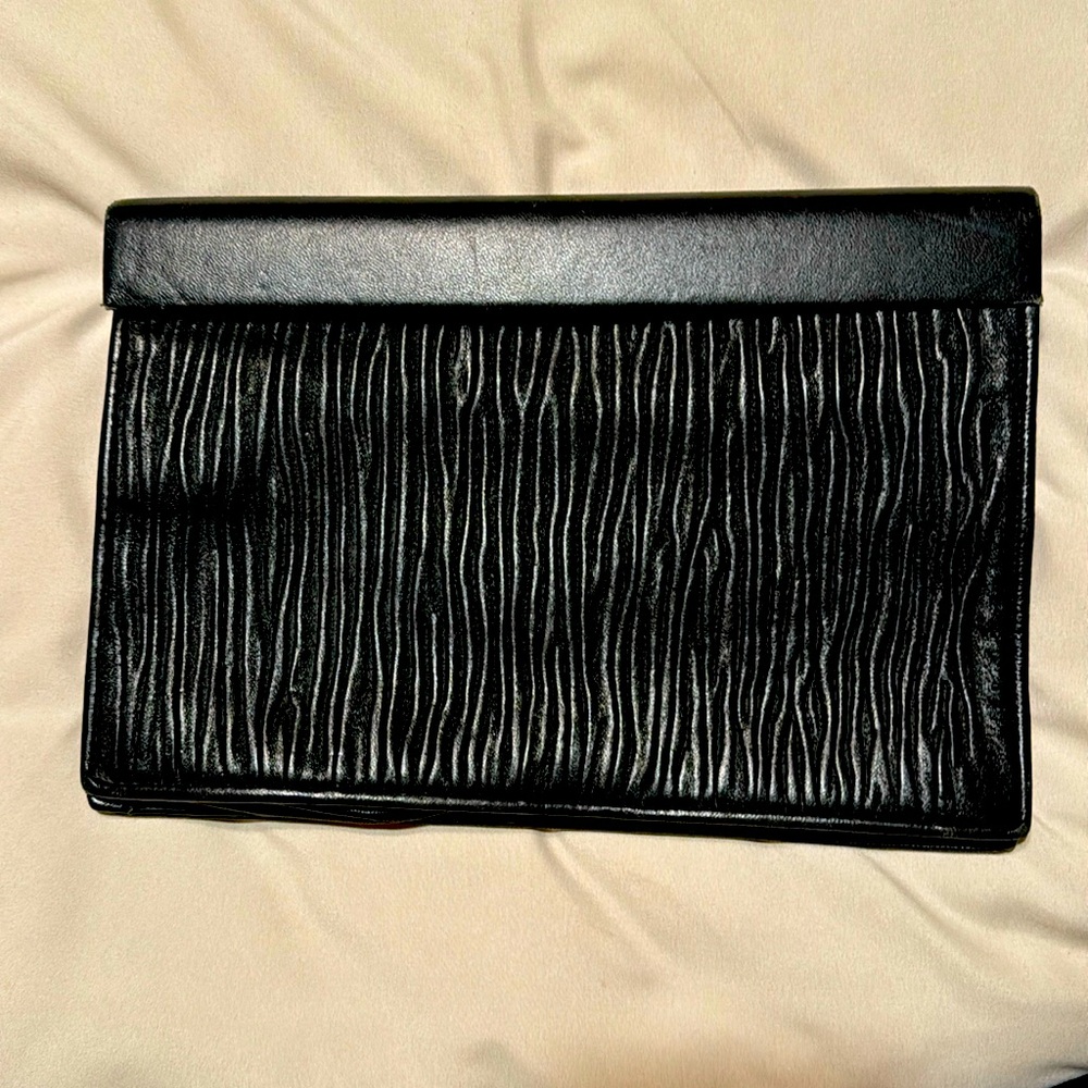 Vtg BARBARA BOLAN Black Leather Envelope Clutch Designer Bag
